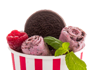 Przykładowy smak: Lody Rullon o smaku Oreo z maliną i miętą